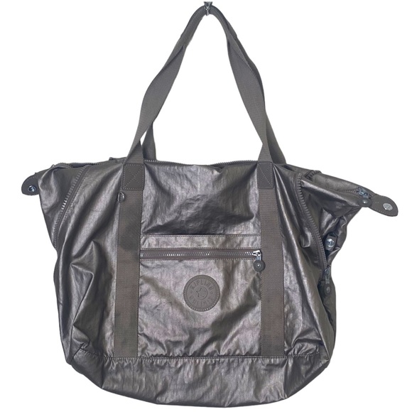 Kipling Bags Metallic Silver Kipling Art Medium Tote Bag Overnight Gym Carry On Poshmark